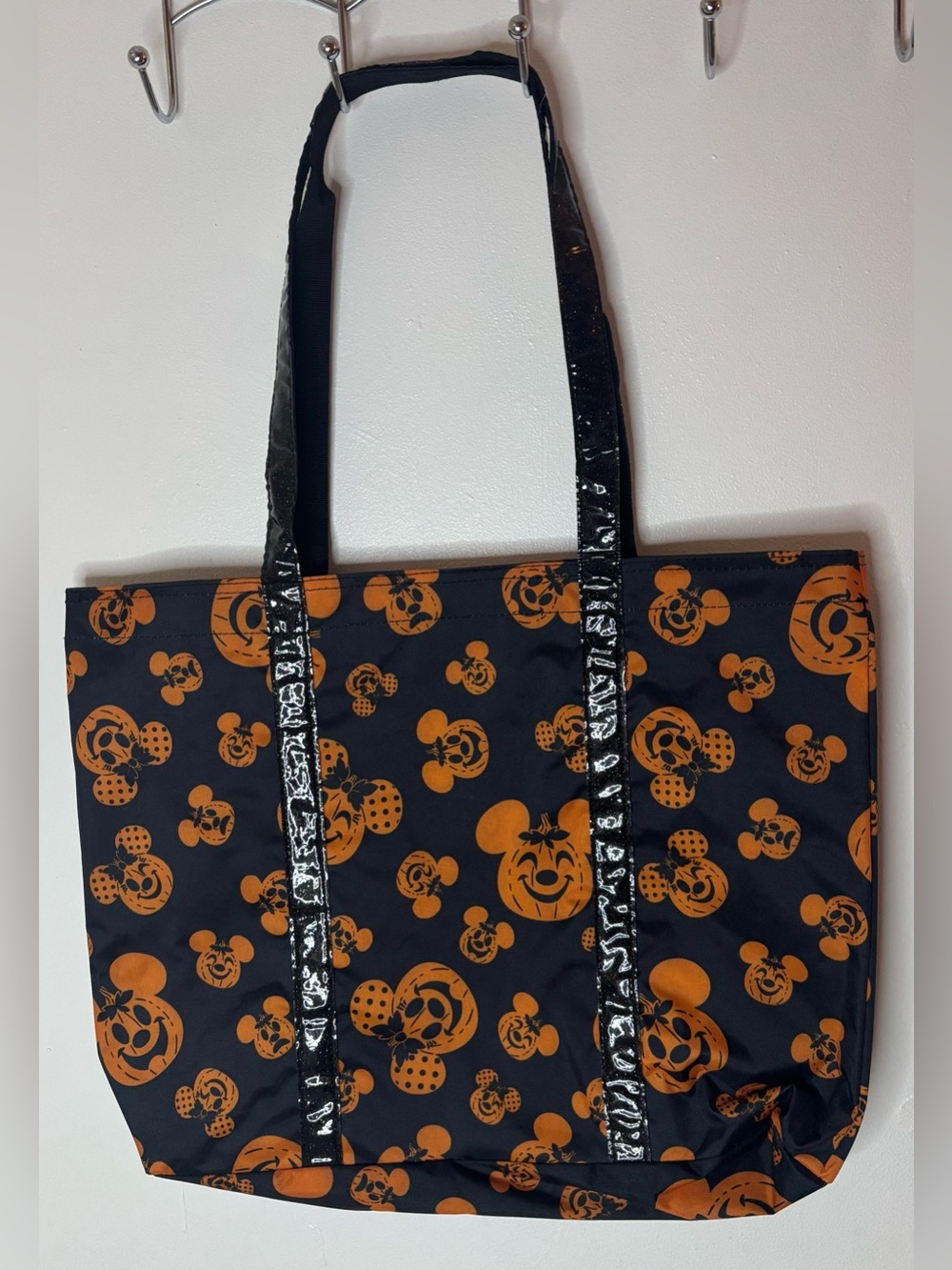 Disney Black Tote with Orange Mickey Pumpkin Pattern